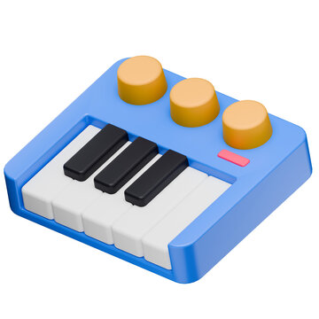 Stylized midi controller in a colorful 3D illustration. A playful 3D icon for music and education visuals.
