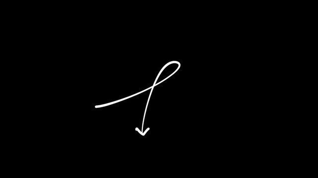 Curved white arrow on black background, minimalist design, playful twist, perfect for presentations, instructions, creative projects, business, and modern educational visuals.