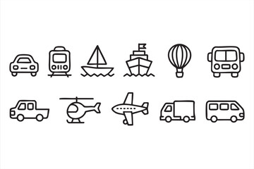 Fototapeta premium Transport vehicle icons, car bus train airplane symbols for travel systems