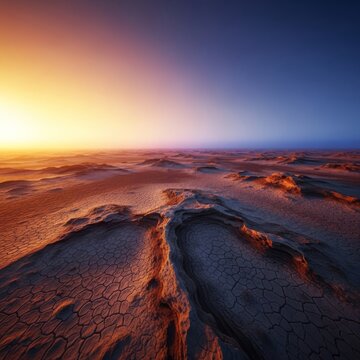 A vast and desolate landscape stretches toward a distant horizon where soft atmospheric light gently fades into a deep and hazy void, dreamlike, panoramic, abyss