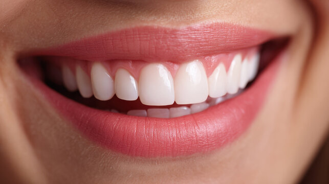 Smiling mouth with healthy pink gums and white teeth in close up dental hygiene and oral care concept