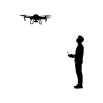 silhouette of a person playing drone on a white background
