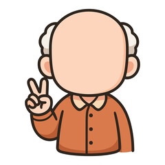 Fototapeta premium Cartoon elderly man showing peace sign flat vector