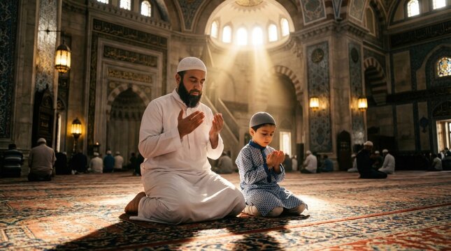 Generational Prayer: Father and Son in Mosque