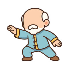 Fototapeta premium Cartoon elderly man practicing martial arts pose