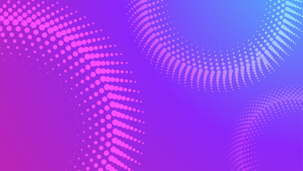 Obraz premium Abstract purple and pink gradient background with halftone dots and circular patterns for creative digital design