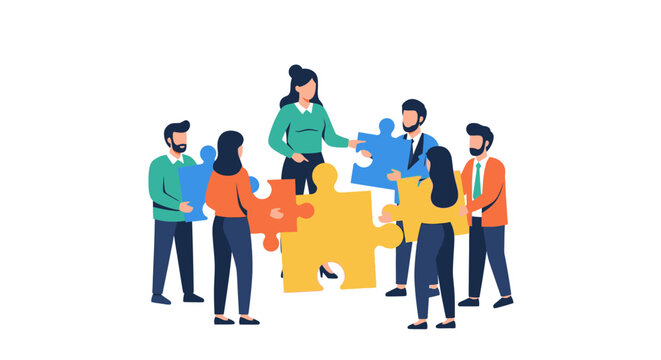 Diverse Team Building Puzzle Together.