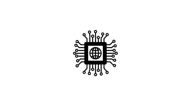 Global Technology Microchip Icon with Earth Symbol.