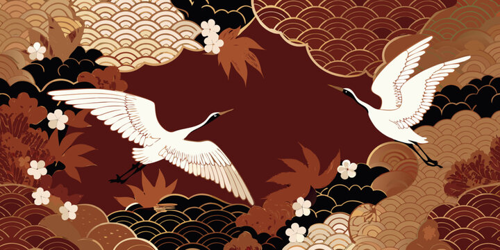 asian crane pattern with elegant traditional design