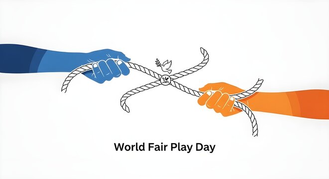 Hands holding rope for world fair play day symbol