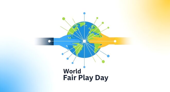 World fair play day with global hands and earth globe