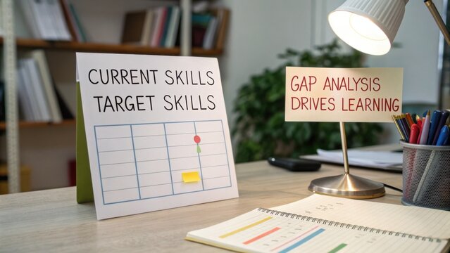 Visual representation of skill gap analysis highlighting current and target skills for effective learning and development strategies in workplace training