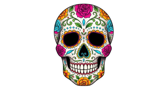 Colorful sugar skull with floral design.