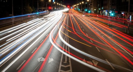 Obraz premium Nighttime Traffic Trails - Long Exposure Photography.
