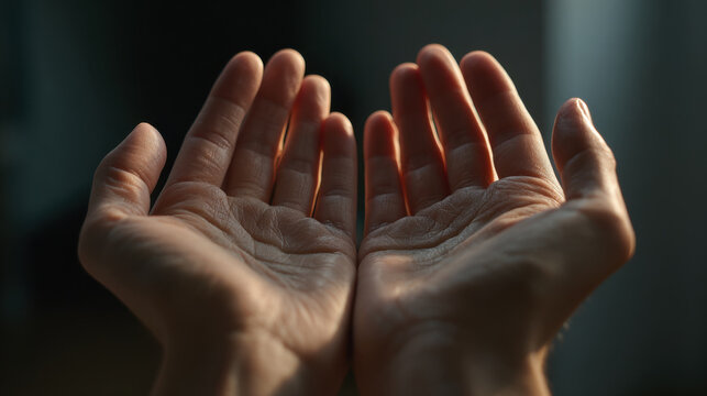 Open hands cupped hands human hands palm up empty hands gesture open palm offering close up soft light
