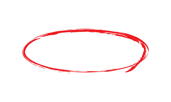 Hand-drawn red marker oval frame. Brush-style red circular frame with scratchy, uneven lines, designed as a rough highlight in a grunge texture. 