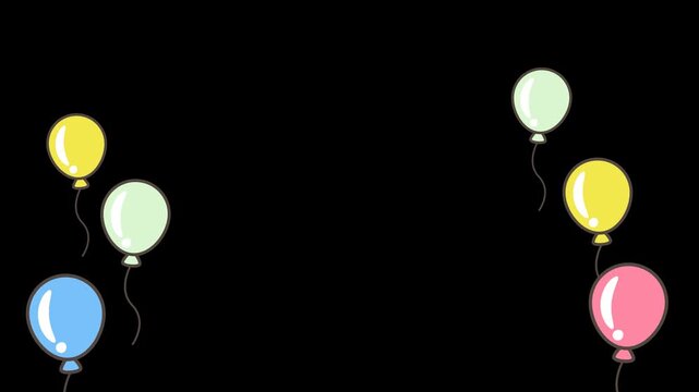 Cartoon Balloon Frame Animation Horizontal with Alpha Channel, Floating Balloons Enter from Sides and Sway