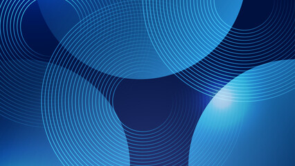 Abstract blue background featuring glowing circular tech rings and waves © SyahCreation