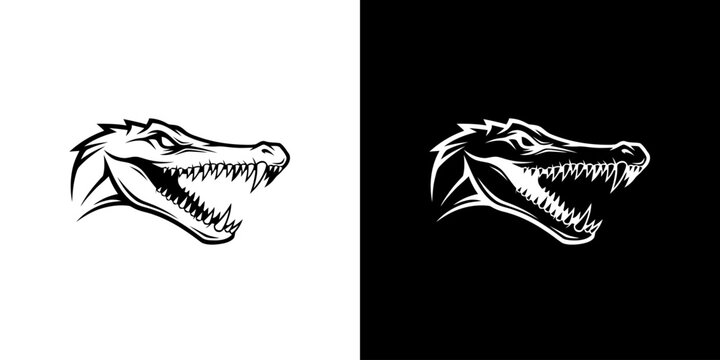 Alligator Head Illustration - Striking Black and White Design.