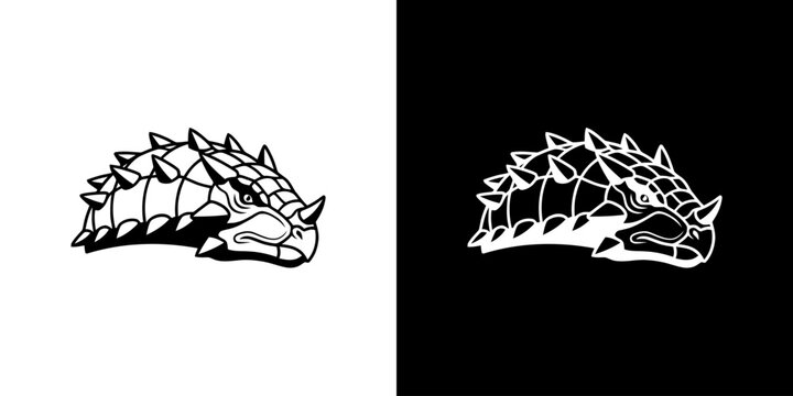 Detailed Ankylosaurus Head Illustration in Black and White.