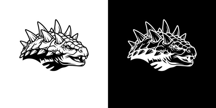 Detailed Ankylosaurus Head Illustration with Spikes and Armor.