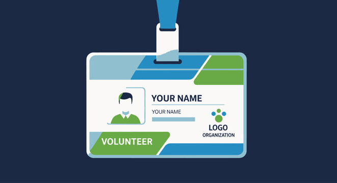 Volunteer ID badge template with placeholder text