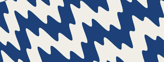 Obraz premium Blue view liquid with line seamless geometric and wavy stripes water. Pattern top background with dynamic diagonal wave and retro simple shape. Kids curve fabric with groovy squiggly paint.