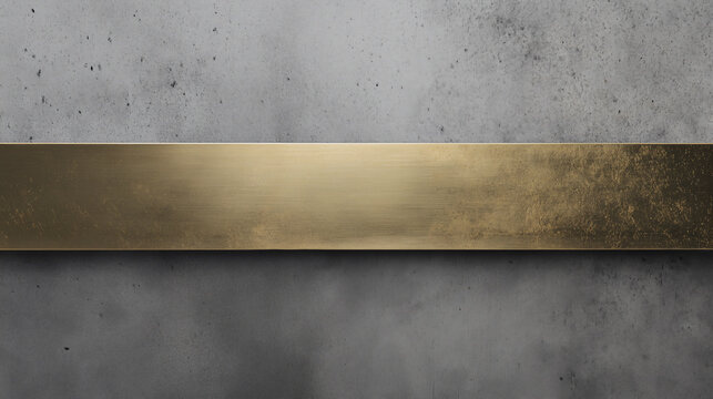 Brushed gold metal plate on a gray concrete wall background