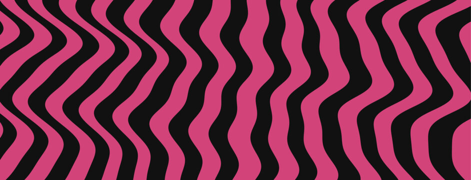 Edgy line pink psychedelic bright black marble background texture. Emo white wavy abstract wave pattern. Colorful illustrator layout funky stripe thumbnail overlay easy crazy.