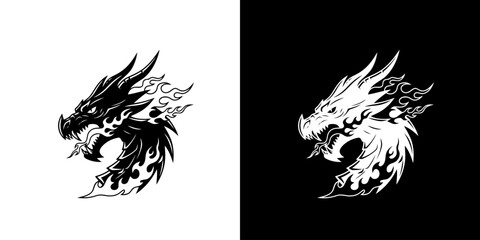 Obraz premium Dragon head illustration in contrasting black and white design.