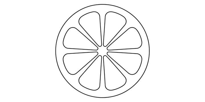 Simple black and white line art vector icon of a sliced orange fruit section