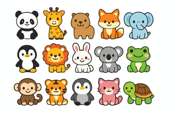 Fototapeta premium Cute Kawaii Animal Characters Collection Vector Set