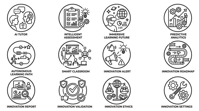 Set of Education and Technology Innovation Concept Line Icons.