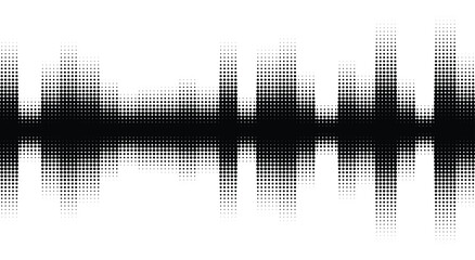 Abstract halftone audio sound wave pattern. black gradient bars, white space, fading pixel dots, equalizer. for electronic music festival posters, podcast. modern vector illustration. © ARTIST LAB
