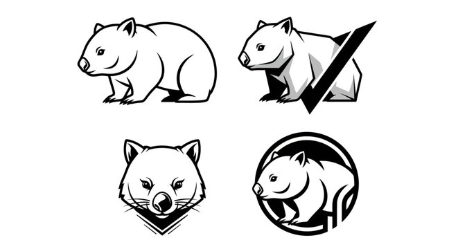 Wombat Vector Art - A Collection of Black and White Illustrations.