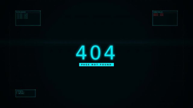 Digital 404 Error Page Animation with Futuristic Tech Style and Motion Graphics, Eye-Catching Visuals and Cinematic POV Perspective