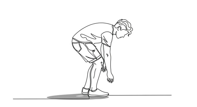 Line Art Illustration of a Person Bending Over, Stretching or Reaching Toward the Ground