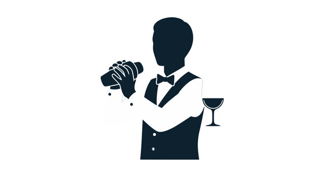 Bartender Silhouette Pouring Cocktail Drink.