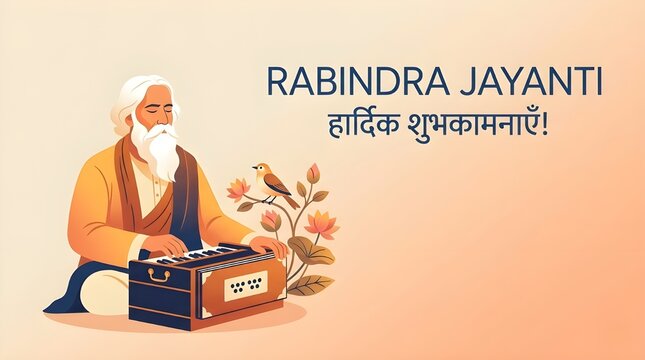 Rabindra Jayanti Vector Illustration Celebrating the Birth Anniversary of Rabindranath Tagore with Ektara Musical Instrument and Mango Tree