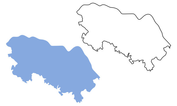 Map of Bueng Kan, a province in Thailand. Map in different styles of outline and blue silhouette