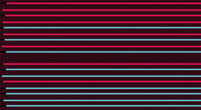 Synthwave retro neon horizontal lines pattern. pink red blue stripes, dark background, laser bands. utilized in outrun party poster, 80s aesthetic apparel. stock vector graphic eps.