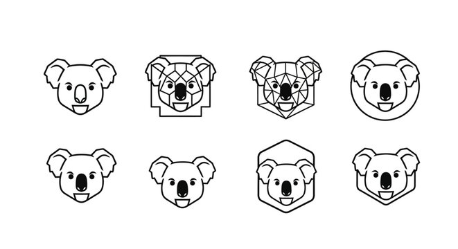 Collection of Koala Head Icons in Various Geometric Styles.