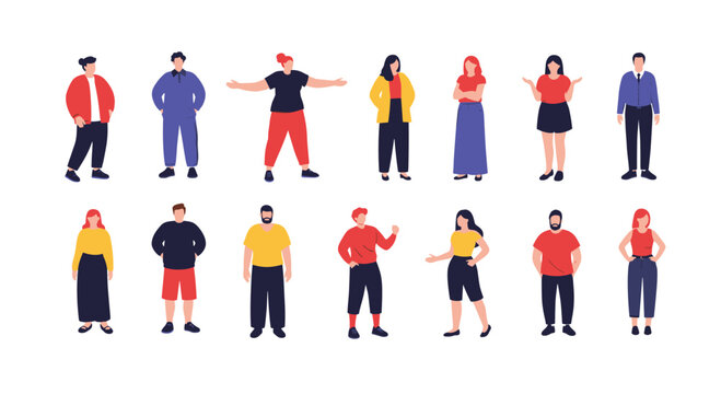 Large group of diverse people standing in a row wearing various colorful outfits to represent community teamwork and global population.