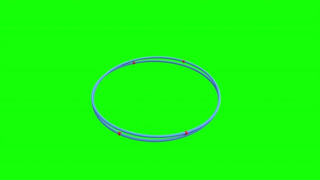 representation of an atom with intersecting elliptical orbits 3d animation with Alpha Channel