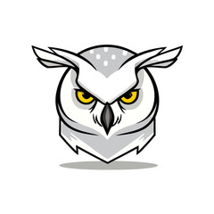 Fototapeta premium A fierce and stylized white owl head with yellow eyes, designed as a modern logo or mascot.