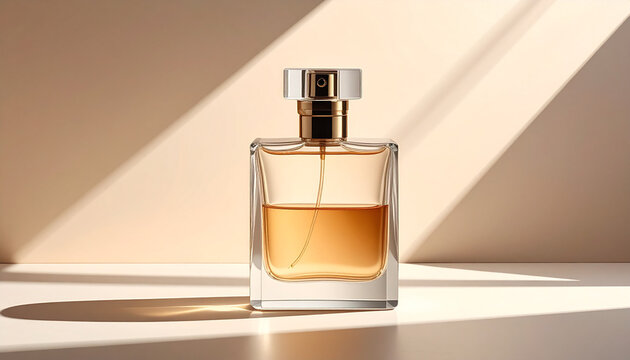 Elegant perfume bottle on transparent background