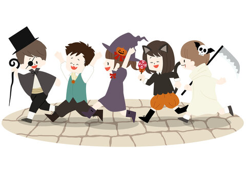 ハロウィンの仮装をしている子供たち