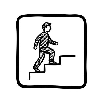 Hand drawn man walking up stairs for career growth and business success