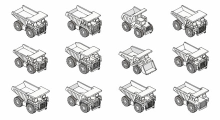 Collection of detailed three-dimensional isometric off-road vehicle models in silver and gray tones. © Temenan