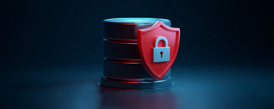 Animated cybersecurity database icon with lock and shield combo 32k ultra HD